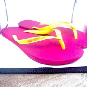 🏖️ Havaianas Pink and Yellow Sandals Flip Flops Vibrant Summer (size 37-38)